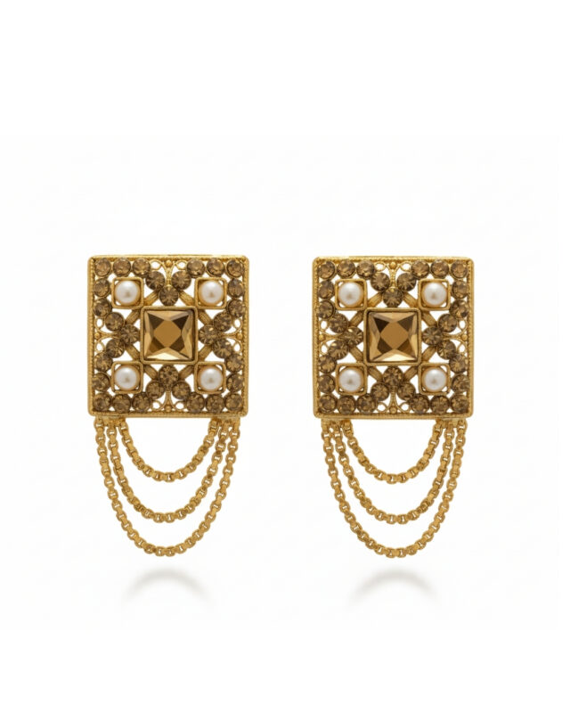 Square ethnic golden stud earrings