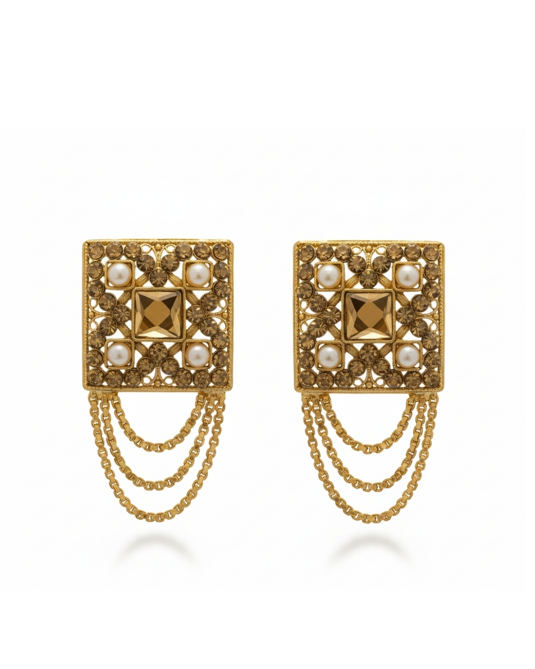 BT-J2-208 Square ethnic golden stud earrings