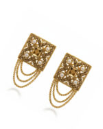 Square ethnic golden stud earrings