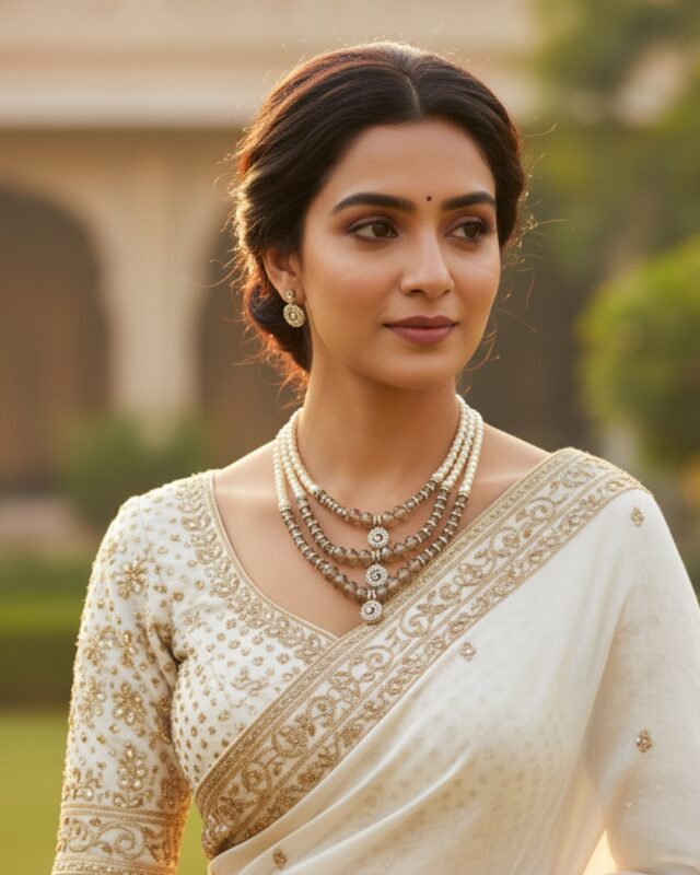 Moti crystal triple layer mala necklace