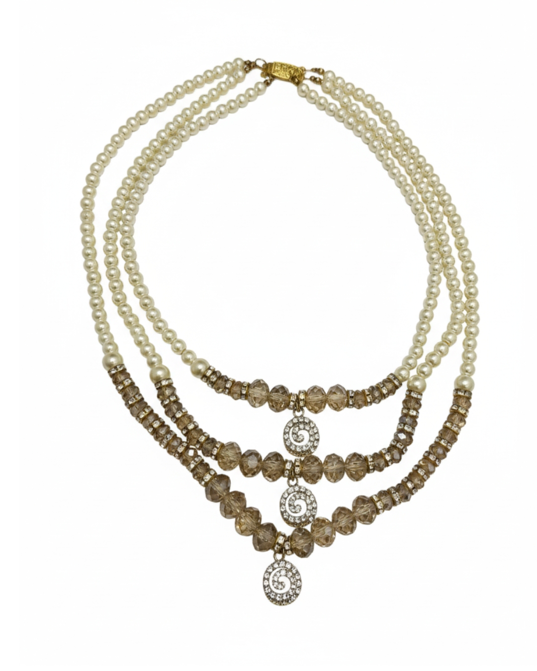 Moti crystal triple layer mala necklace