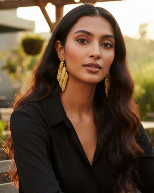 "Elegant pattern leaf western earrings with modern leaf motif design"