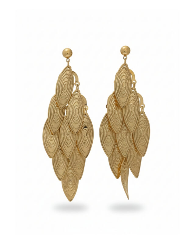 "Elegant pattern leaf western earrings with modern leaf motif design"