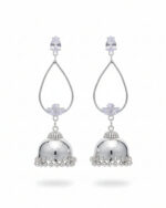 Silver pear drop Korean style jhumki with elegant modern design