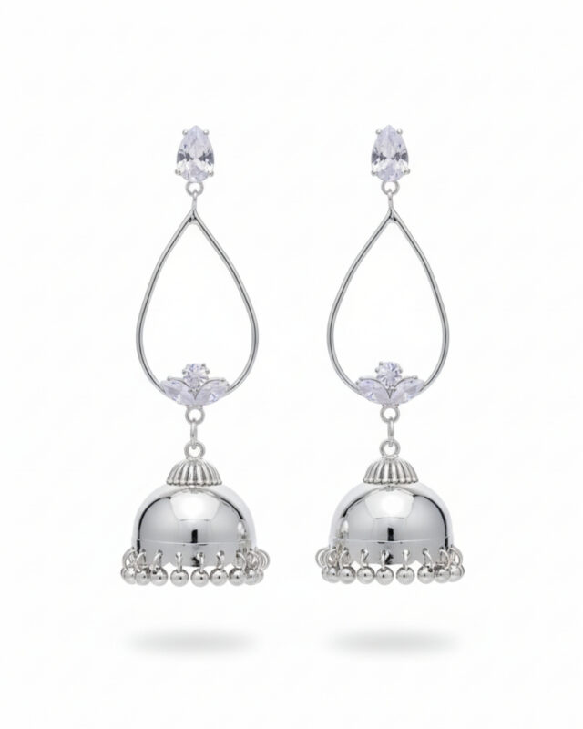 Silver pear drop Korean style jhumki with elegant modern design