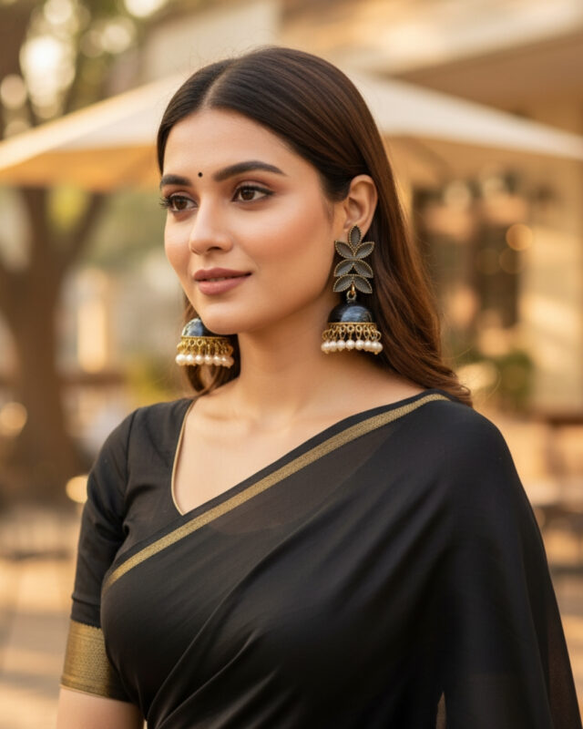 Matte shiny leaf jhumki earrings