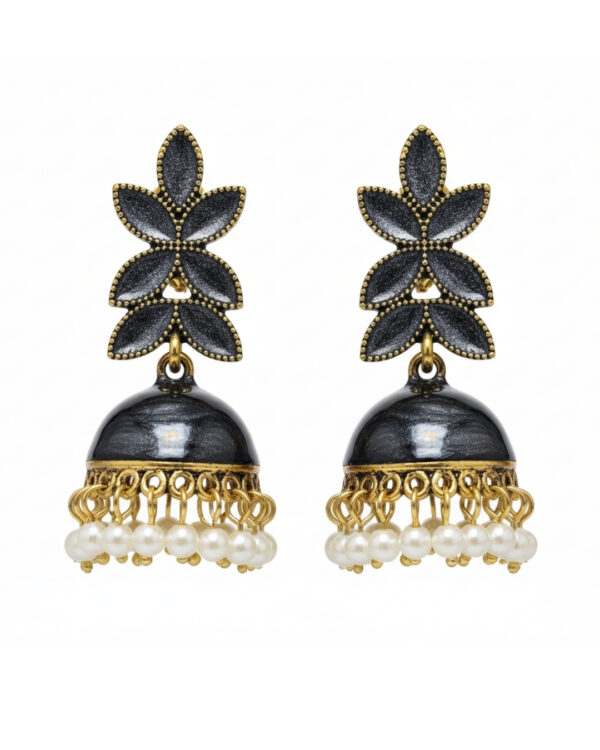 Matte shiny leaf jhumki earrings