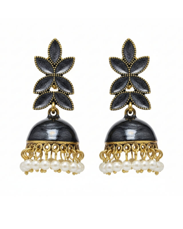 Matte shiny leaf jhumki earrings