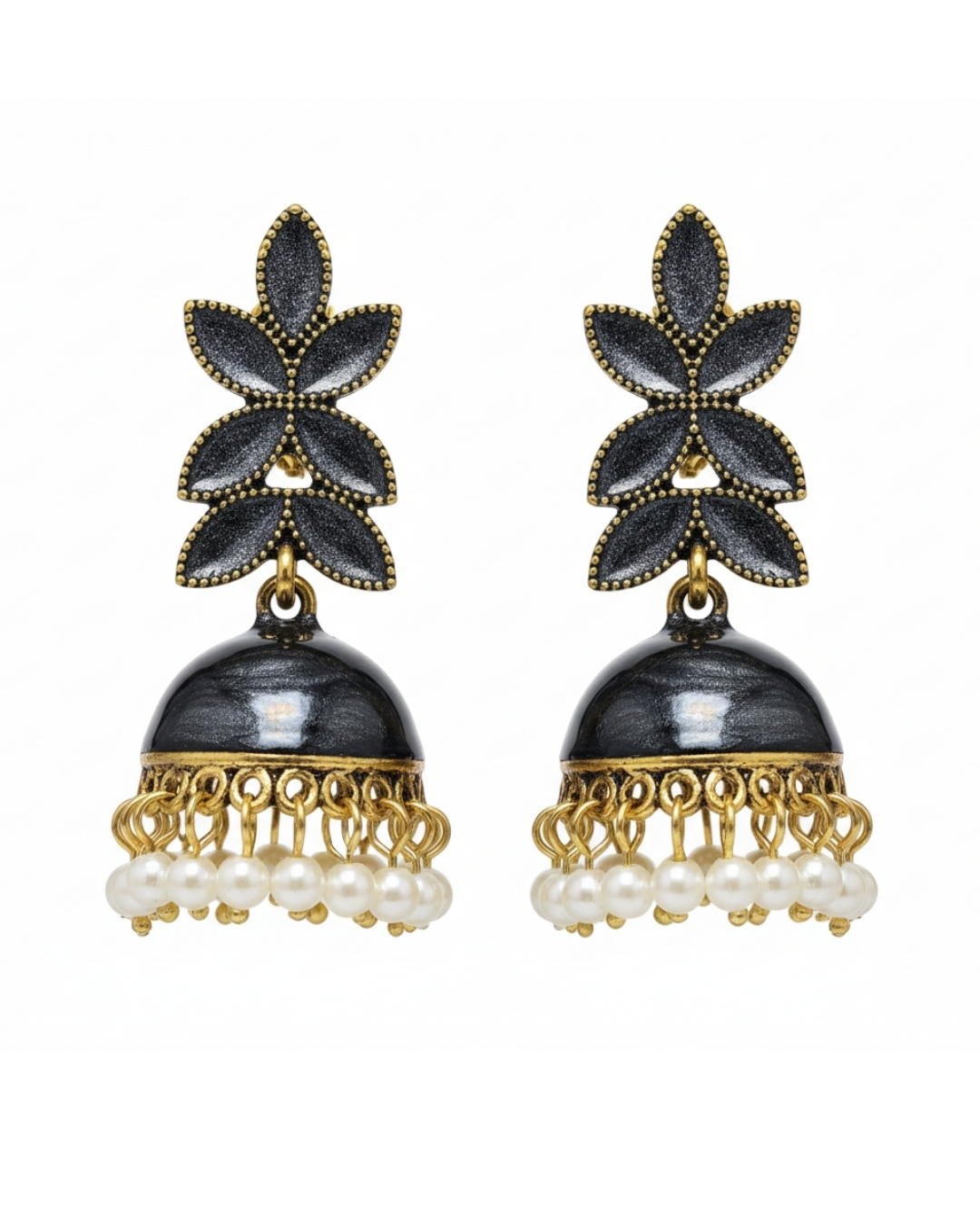 BT-J2-233b Matte shiny leaf jhumki earrings