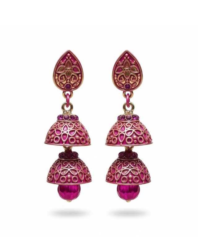 Pink western jhumki earrings with modern traditional fusion design