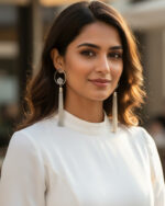 Flower circle hanging silver earrings with delicate floral design