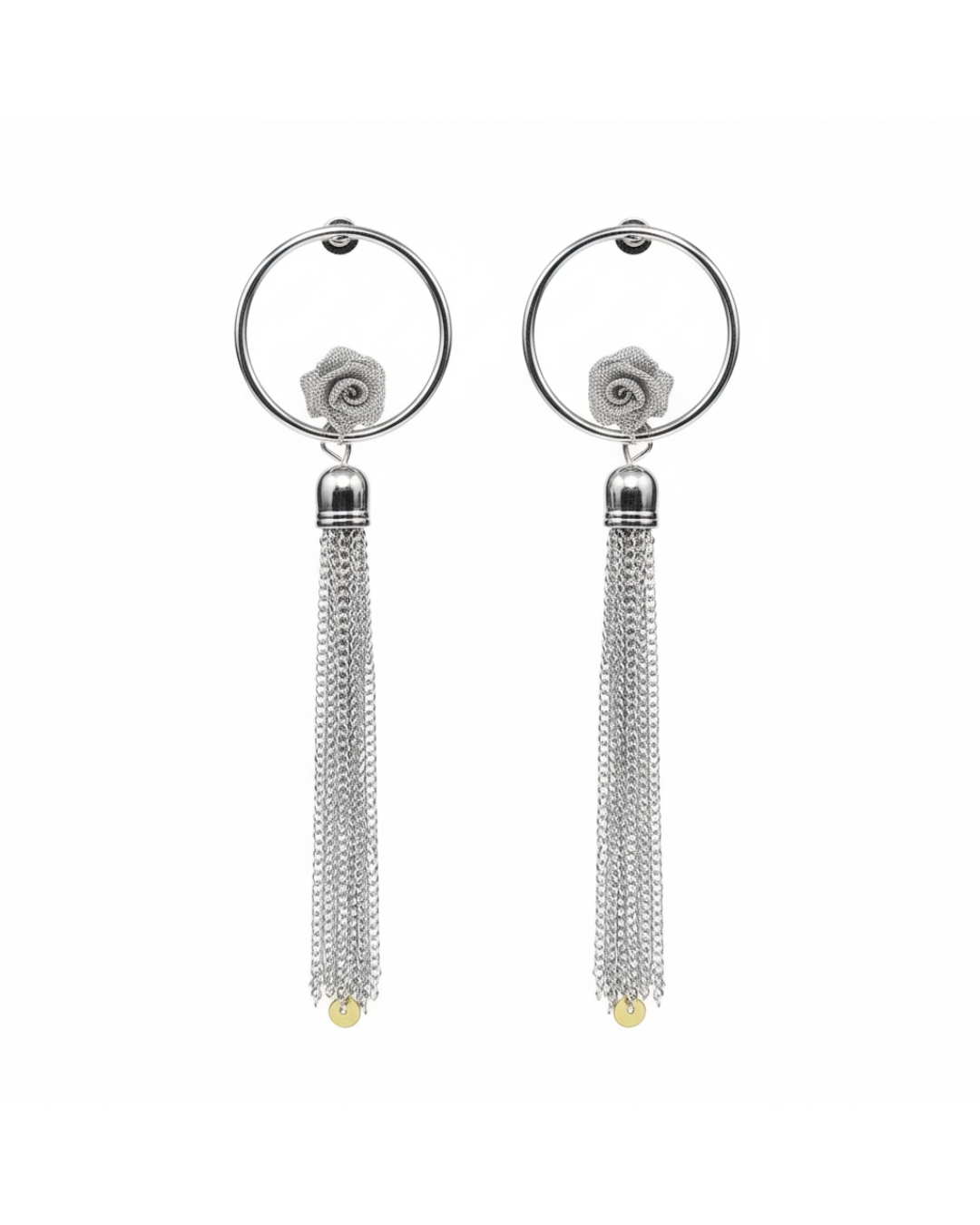 BT-J2-236b Flower circle hanging silver earrings with delicate floral design