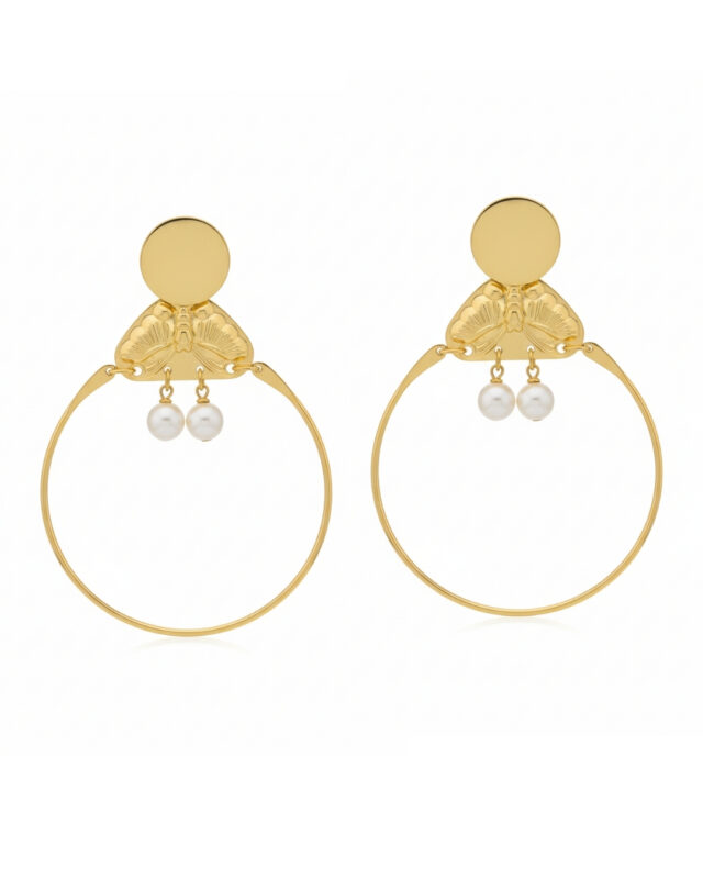 Gold butterfly round earrings with delicate butterfly motif design