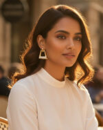 Trendy western gold pearl earrings with elegant pearl and golden design