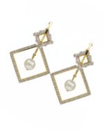 Triangular earrings embedded with sparkling stones in a modern geometric design