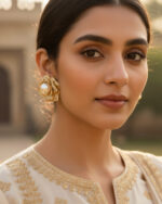 Rose flower earrings with sparkling stone detailing in an elegant design