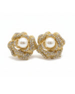 Rose flower earrings with sparkling stone detailing in an elegant design