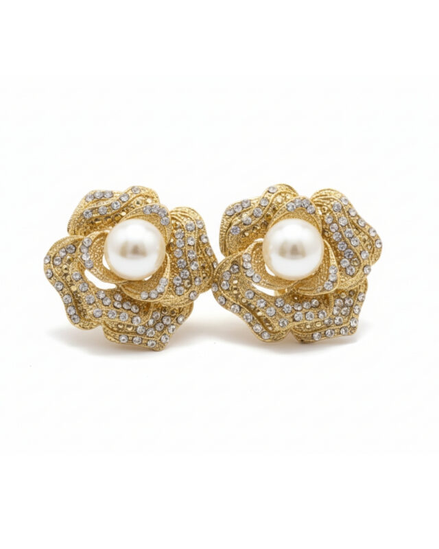 Rose flower earrings with sparkling stone detailing in an elegant design