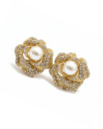 Rose flower earrings with sparkling stone detailing in an elegant design