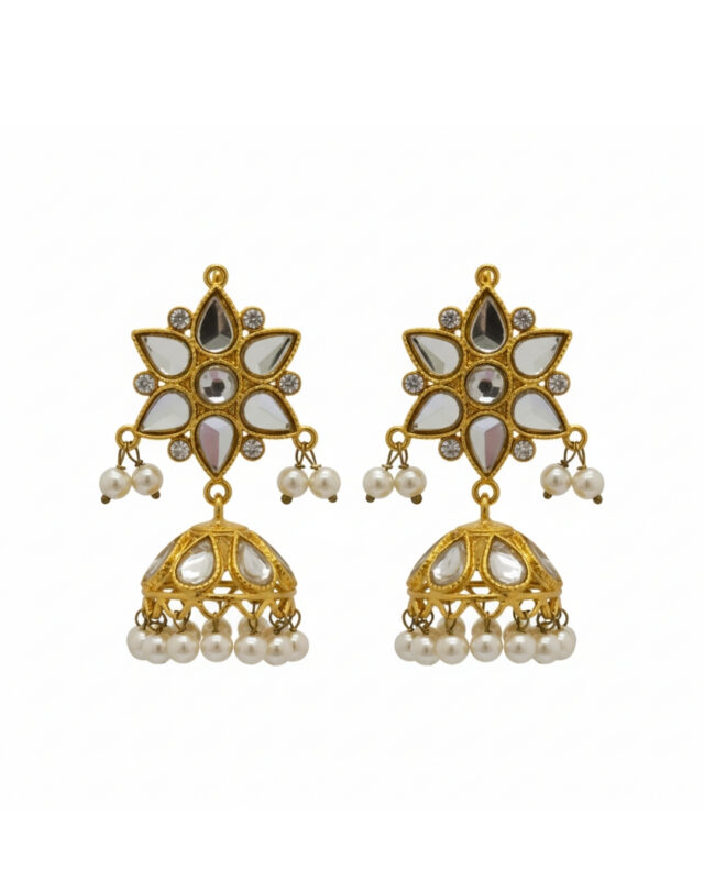 Kundan flower jhumki with traditional floral design and intricate detailing