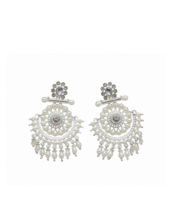 Double layer white moti earrings with elegant traditional design