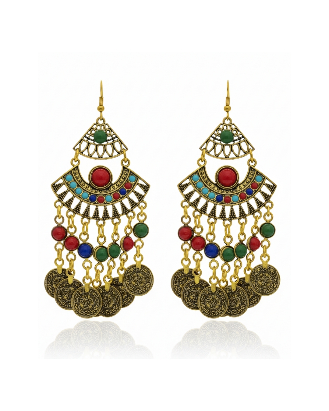 BT-J2-253b Multi-color hanging boho western earrings with vibrant and trendy design