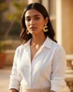 C-shaped earrings with sparkling stone pattern in a modern design