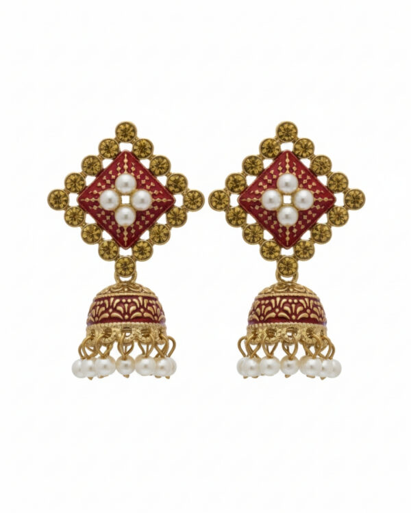 Pink pattern stones jhumki with elegant traditional design