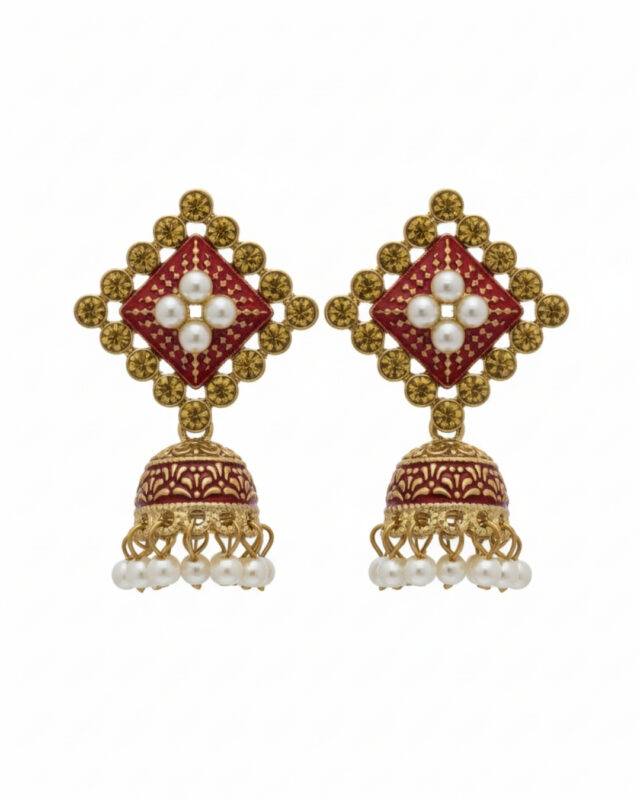 Pink pattern stones jhumki with elegant traditional design