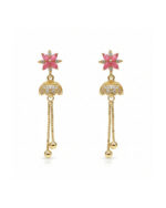 Pink flower china gold earrings with elegant floral and golden design