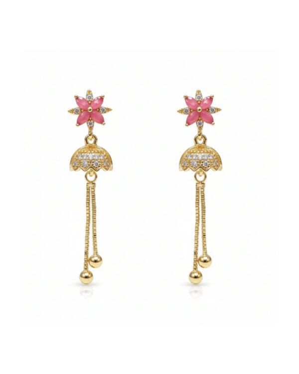Pink flower china gold earrings with elegant floral and golden design