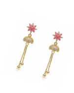 Pink flower china gold earrings with elegant floral and golden design