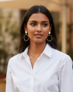 Beige stone twisted earrings with modern elegant design