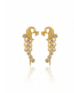 China gold peacock earrings with sparkling stone embellishments and intricate design